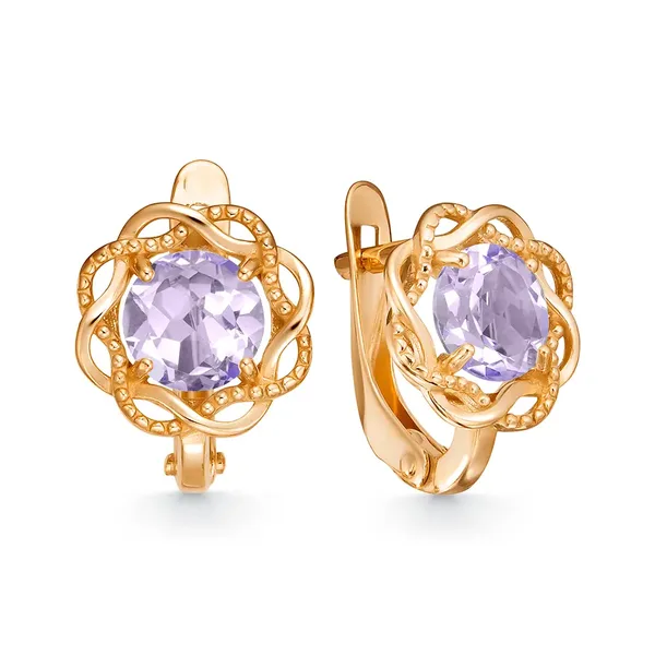 Серьги из серебра с аметистом, золочение