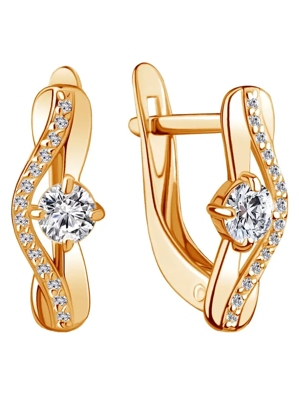 Серьги из серебра с фианитом, золочение