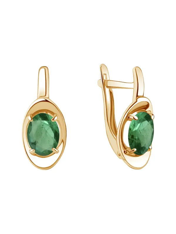 Серьги из серебра с изумрудом, золочение