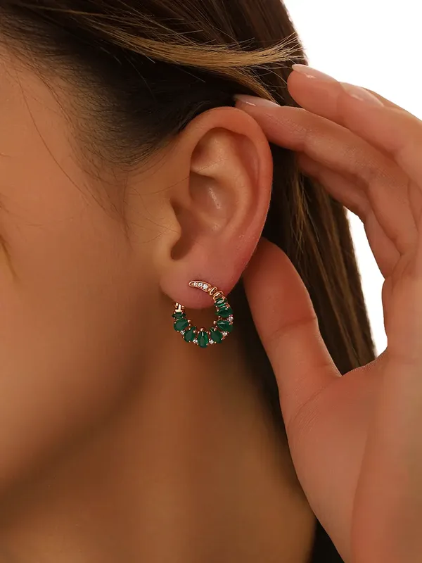 Серьги из серебра с с агатом и фианитом, золочение