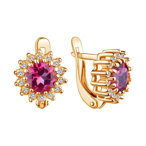 Серьги из серебра с топазом и фианитом, золочение