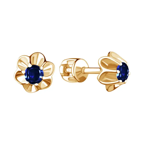 Серьги из серебра с сапфиром, золочение