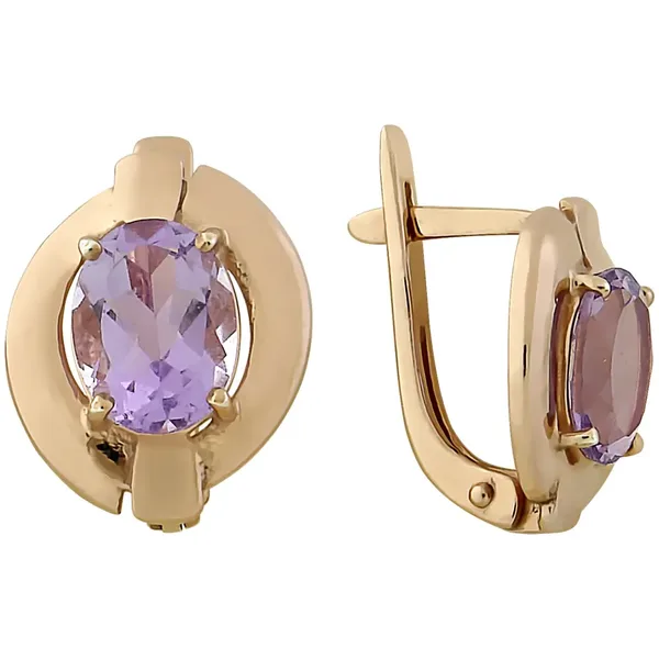 Серьги из серебра с аметистом, золочение