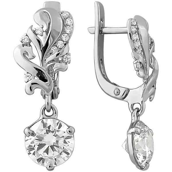 Серьги из серебра с фианитом, родий