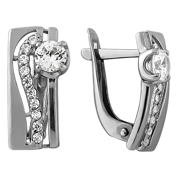 Серьги из серебра с фианитом, родий