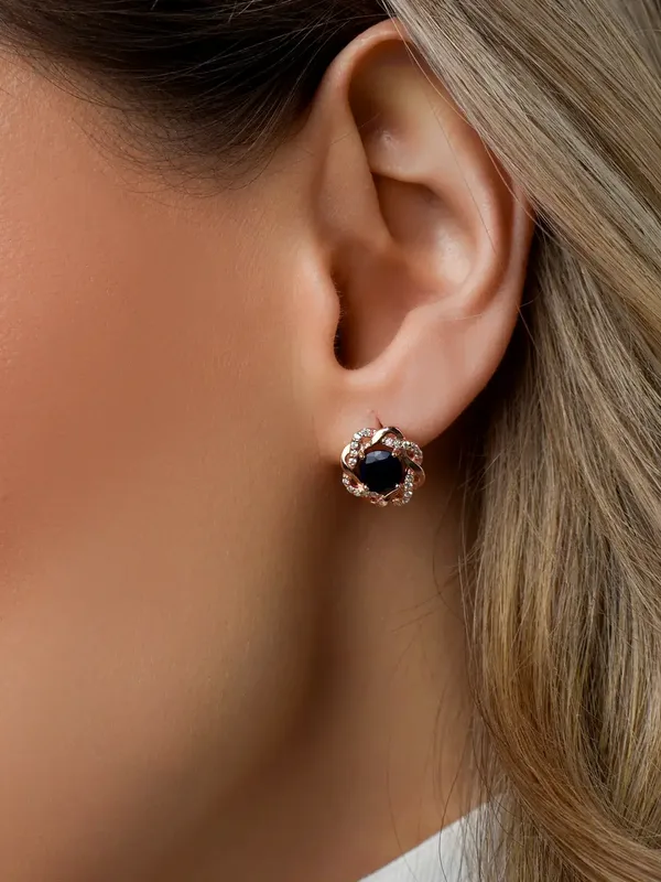 Серьги из серебра с сапфиром и фианитом, золочение