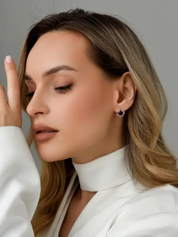 Серьги из серебра с сапфиром и фианитом, золочение