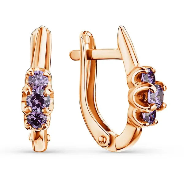 Серьги из серебра с аметистом и нано-кристаллом, золочение