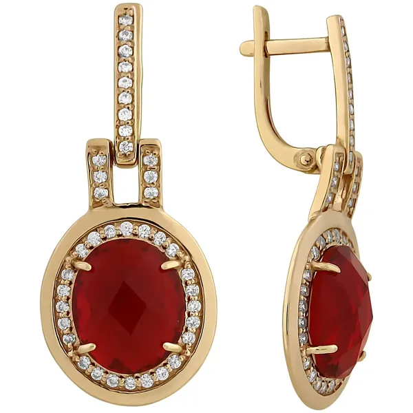 Серьги из серебра с кварцем и фианитом, золочение