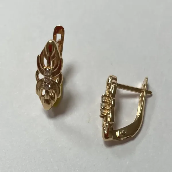 Серьги из серебра с фианитом, золочение