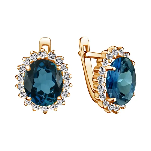 Серьги из серебра с кварцем, фианитом и Лондон, золочение