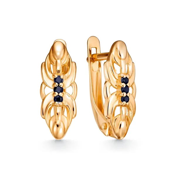 Серьги из серебра с сапфиром, золочение