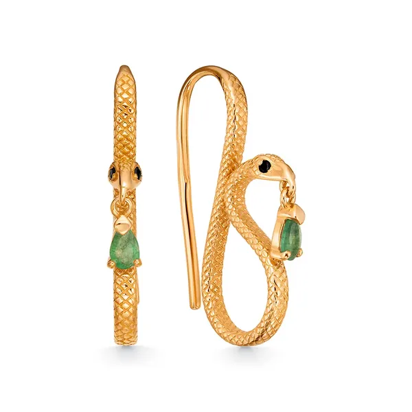 Серьги из серебра с изумрудом и фианитом, золочение