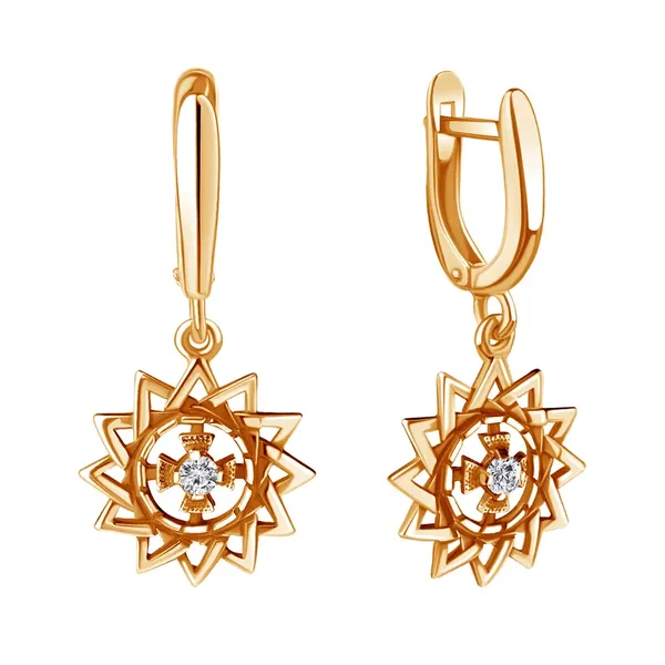 Серьги из серебра с фианитом, золочение