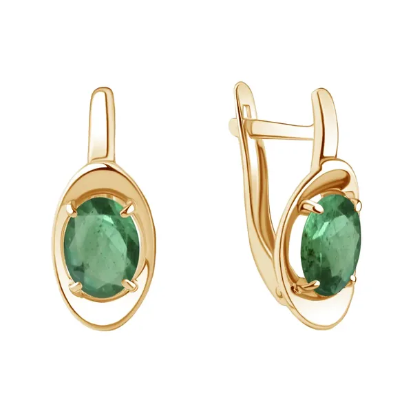 Серьги из серебра с изумрудом, золочение