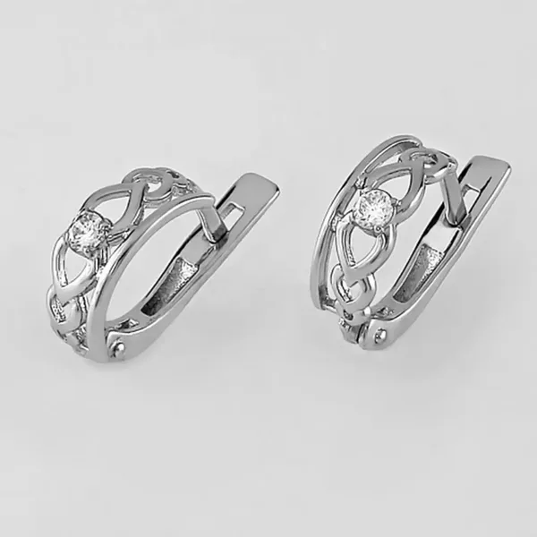 Серьги из серебра с фианитом, родий