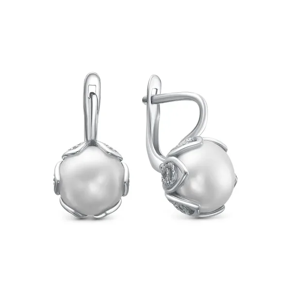 Серьги из серебра с жемчугом, родий