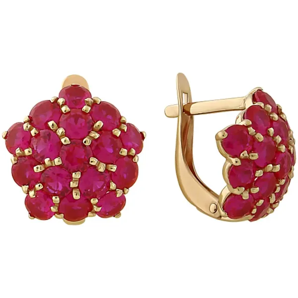 Серьги из серебра с корундом, золочение