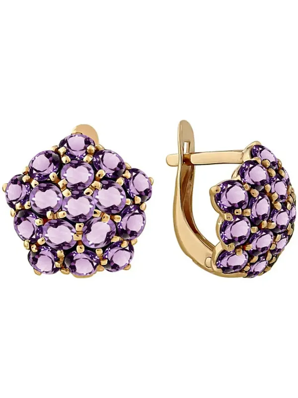 Серьги из серебра с корундом, золочение