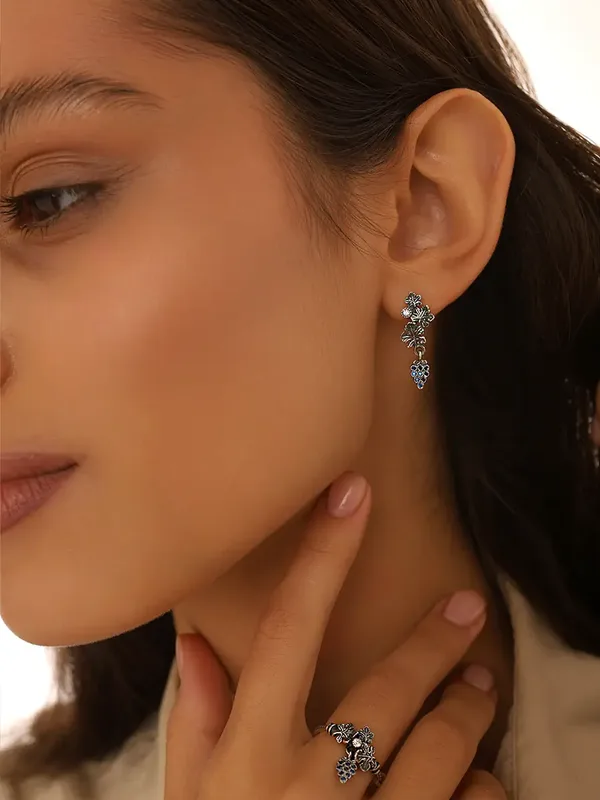 Серьги из серебра с фианитом, оксид