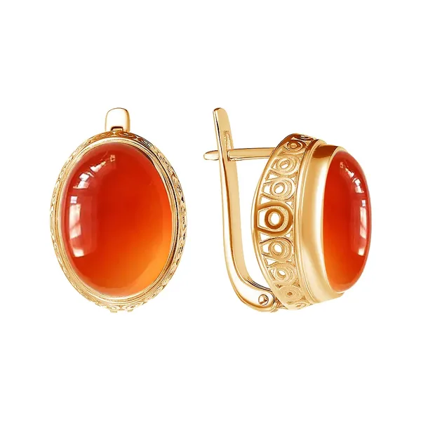 Серьги из серебра с сердоликом, золочение