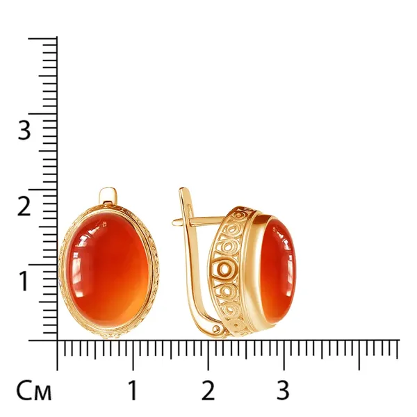 Серьги из серебра с сердоликом, золочение