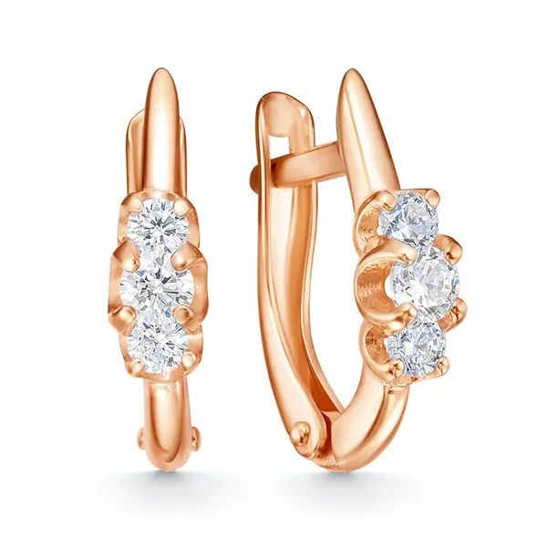 Серьги из серебра с фианитом, золочение