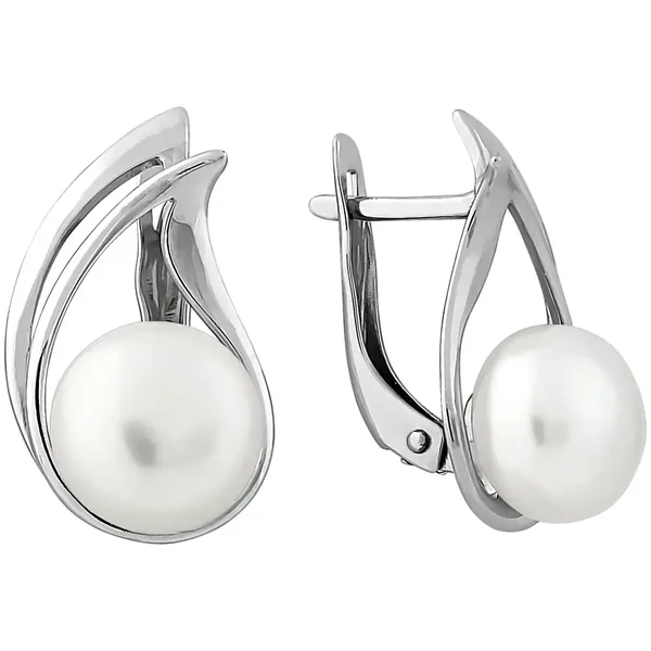 Серьги из серебра с жемчугом, родий