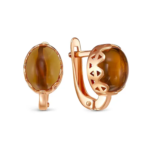 Серьги из серебра с цитрином, золочение