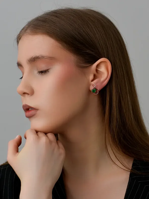 Серьги из серебра с с агатом, золочение