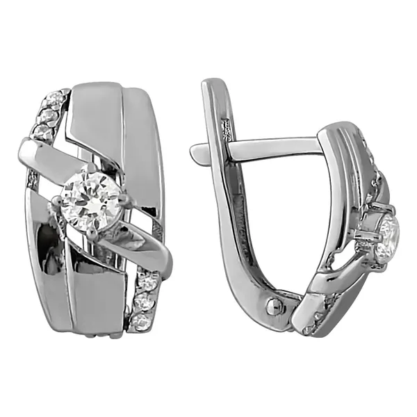 Серьги из серебра с фианитом, родий