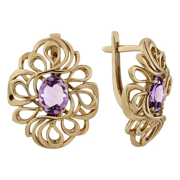 Серьги из серебра с аметистом, золочение