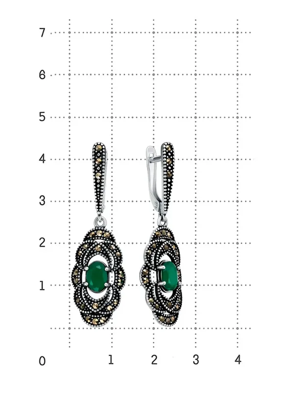 Серьги из серебра с с агатом и марказитом, оксид