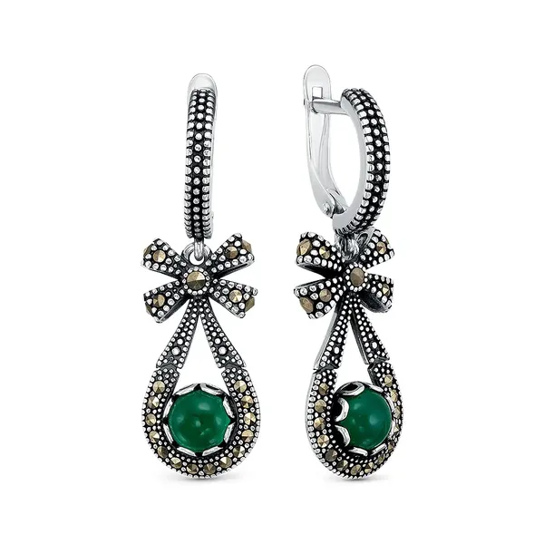 Серьги из серебра с с агатом и марказитом, оксид