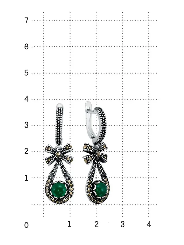 Серьги из серебра с с агатом и марказитом, оксид