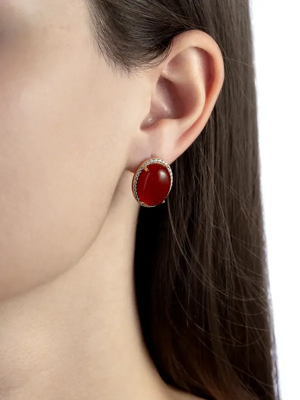 Серьги из серебра с сердоликом и фианитом, золочение