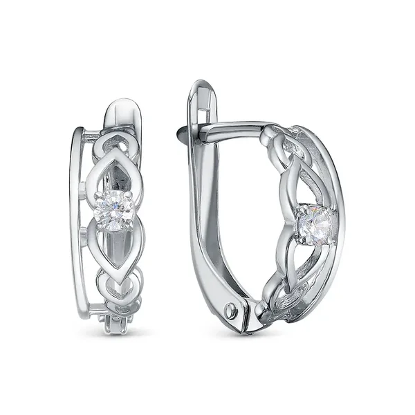 Серьги из серебра с фианитом, родий