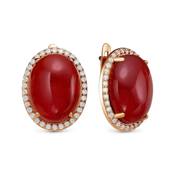 Серьги из серебра с сердоликом и фианитом, золочение