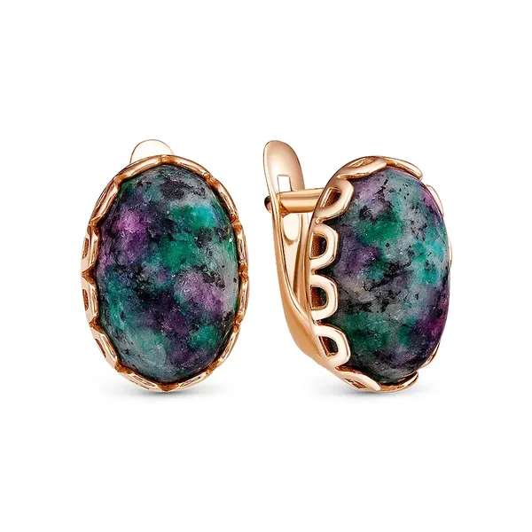 Серьги из серебра с цоизитом, золочение