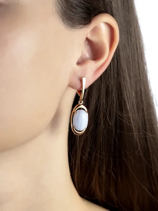 Серьги из серебра с с агатом, золочение