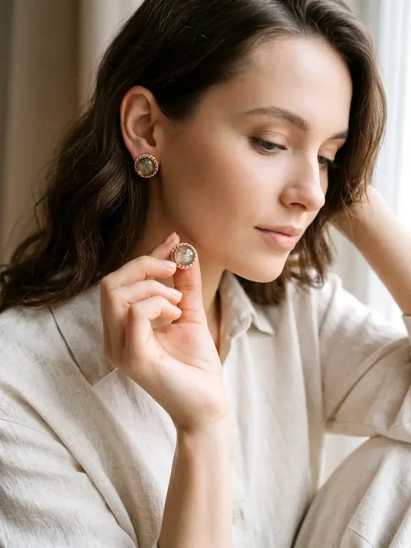 Серьги из серебра с рутиловым кварцем, золочение