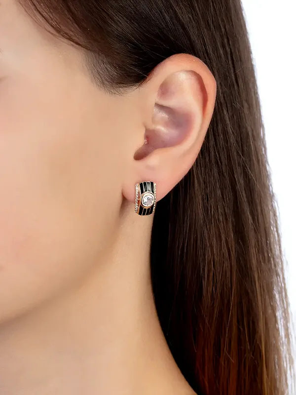 Серьги из серебра с фианитом, золочение/эмаль