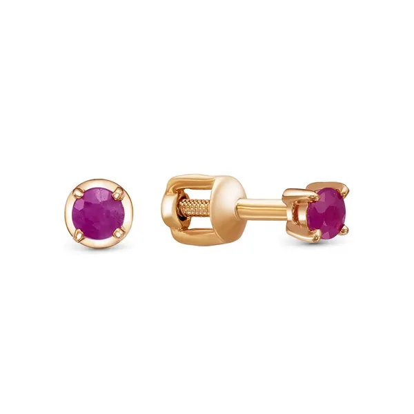 Серьги из серебра с рубином, золочение