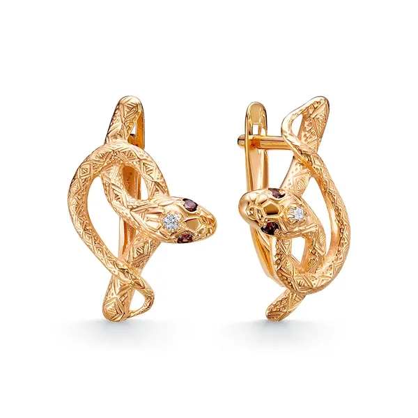 Серьги из серебра с фианитом, золочение