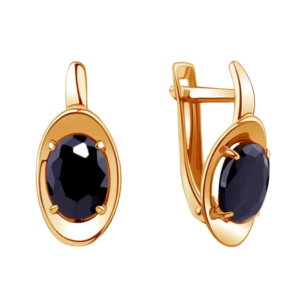 Серьги из серебра с сапфиром, золочение