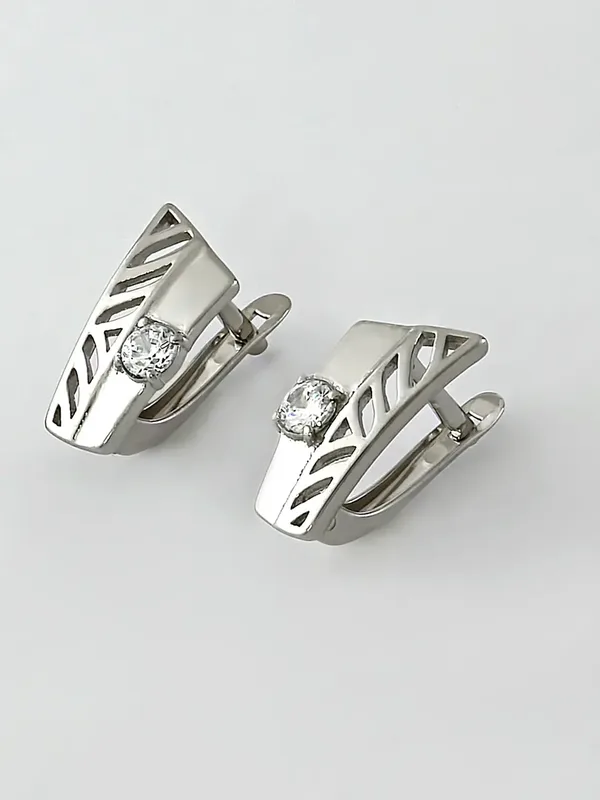 Серьги из серебра с фианитом, родий