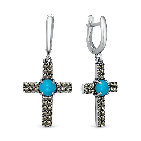 Серьги из серебра с бирюзой и марказитом, оксид