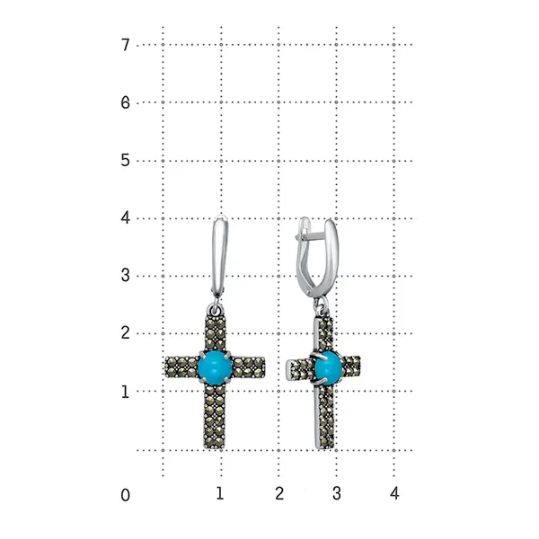 Серьги из серебра с бирюзой и марказитом, оксид