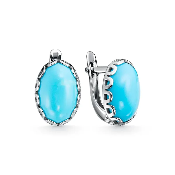 Серьги из серебра с бирюзой, родий