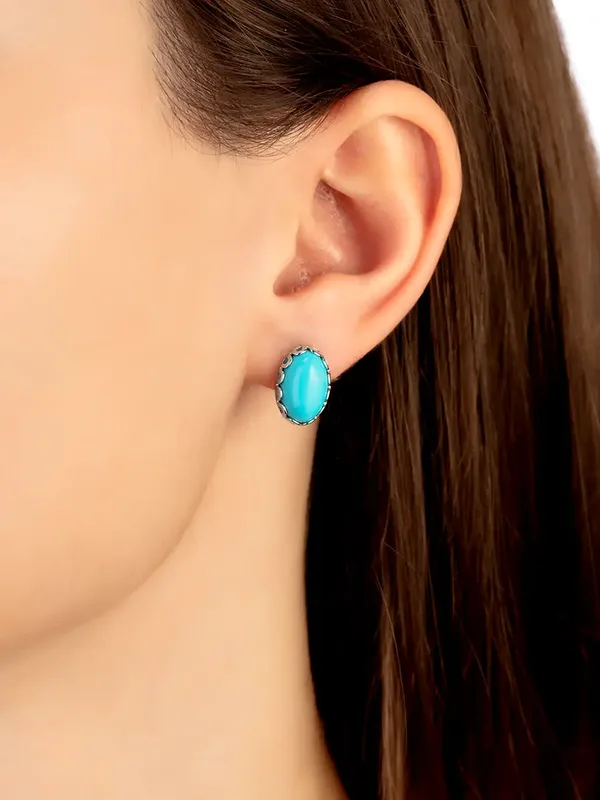 Серьги из серебра с бирюзой, родий